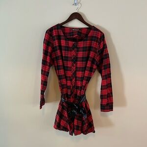 Allegra K red plaid dress; size L; pleather belt